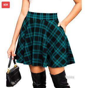 Flared Mini Skater Skirt with Pockets, High Waist, Stretchy Fabric